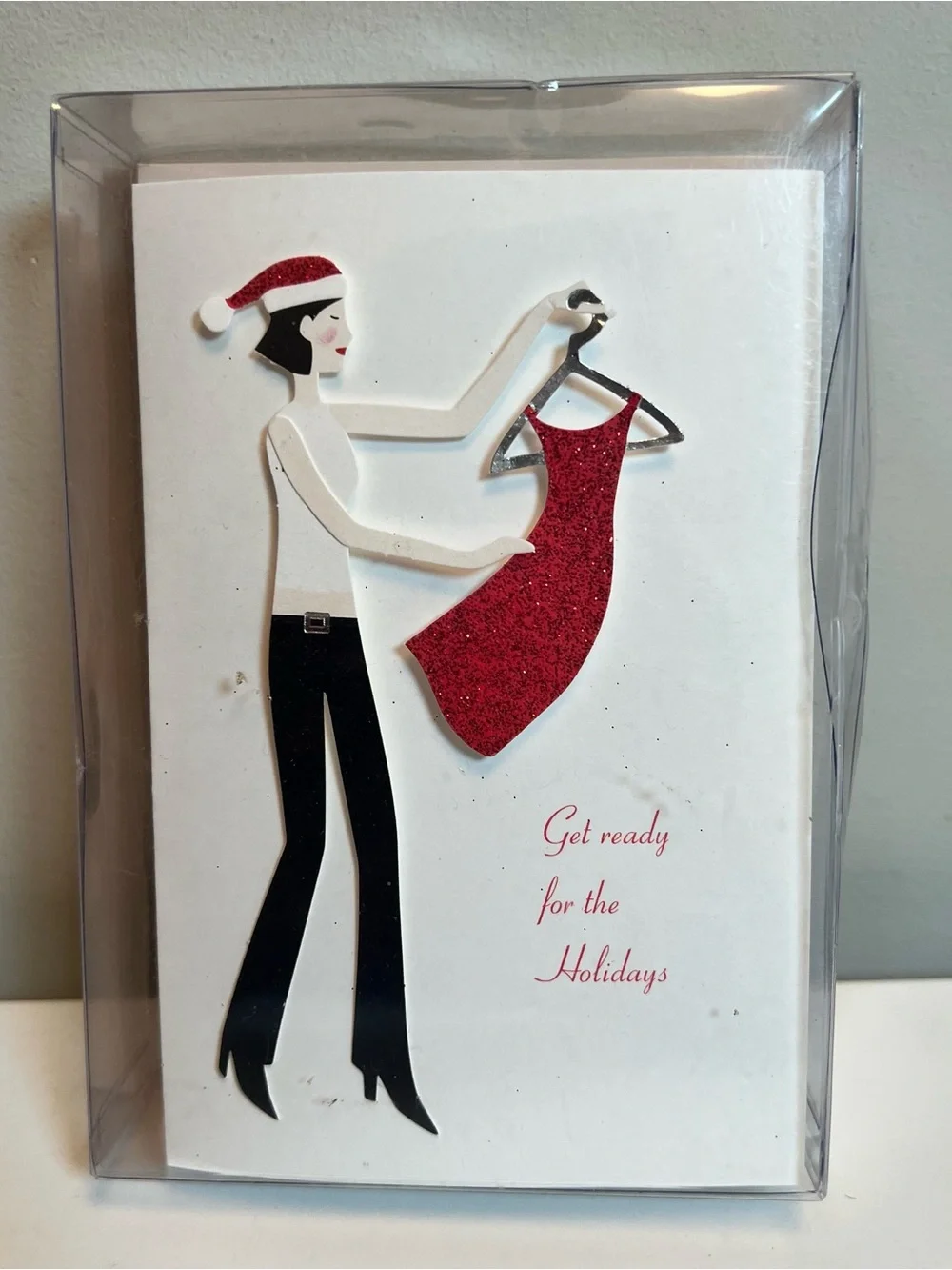 Holiday Dress Greeting Cards- Red Glitter
